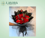 Picture of 1 Dozen China Rose with Half Dozen Carnation