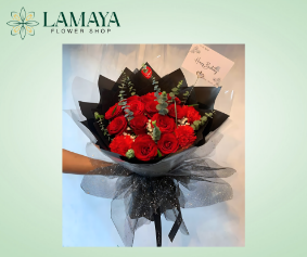 Picture of 1 Dozen China Rose with Half Dozen Carnation