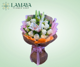 Picture of 1 Dozen Korean White Rose with Lily