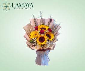 Picture of China Rose with Sunflower Bouquet